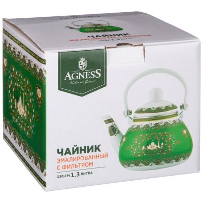 ЧАЙНИК AGNESS ЭМАЛИРОВАННЫЙ СО СЪЕМНЫМ ФИЛЬТРОМ ИЗ НЖС,  СЕРИЯ СУРА, 1,3 Л-1