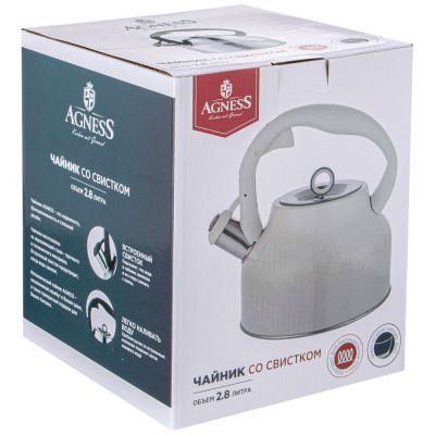 ЧАЙНИК AGNESS СО СВИСТКОМ, 2,8 Л, ИНДУКЦИЯ, ЦВЕТ - МОЛОЧНЫЙ ГРАДИЕНТ-1