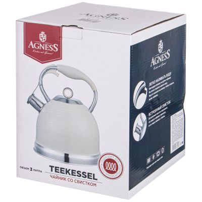 ЧАЙНИК AGNESS СО СВИСТКОМ, 3Л C ИНДУКЦИОН. КАПСУЛЬНЫМ ДНОМ ЦВЕТ: МОЛОЧНЫЙ-1