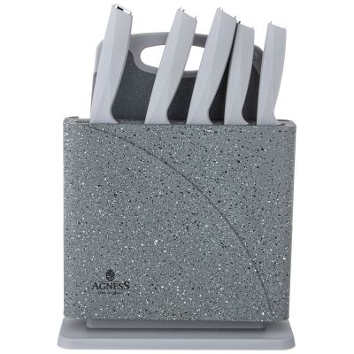 НАБОР НОЖЕЙ AGNESS НЖС НА ПЛАСТИКОВОЙ ПОДСТАВКЕ И РАЗДЕЛОЧНАЯ ДОСКА, 7 ПР.-0