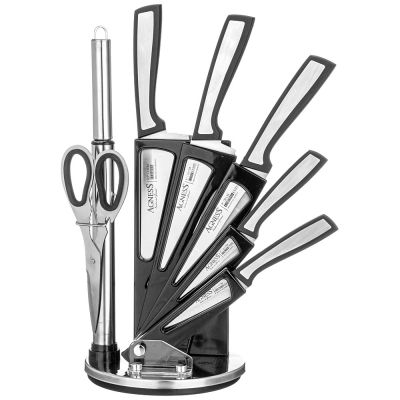 НАБОР НОЖЕЙ AGNESS С НОЖНИЦАМИ И МУСАТОМ НА ПЛАСТИКОВОЙ ПОДСТАВКЕ, 8 ПРЕДМЕТОВ-0