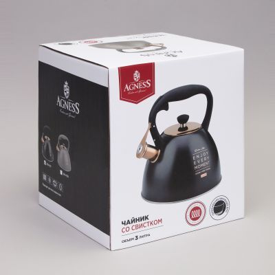 ЧАЙНИК AGNESS СО СВИСТКОМ, 3,0 Л ТЕРМОАККУМУЛИРУЮЩЕЕ ДНО, ИНДУКЦИЯ-1