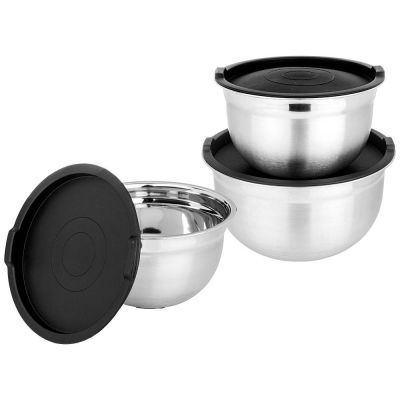 НАБОР МИСОК AGNESS С КРЫШКАМИ, ПРОТИВОСКОЛЬЗЯЩЕЕ ДНО, 6 ПР, 1,3/2,6/4 Л. D=18/22/26 CM-0