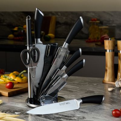 НАБОР НОЖЕЙ AGNESS НЖС НА ПЛАСТИКОВОЙ ВРАЩАЮЩЕЙСЯ ПОДСТАВКЕ 8 ПР. (КОР=6НАБОР.)-0