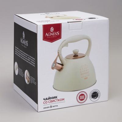 ЧАЙНИК AGNESS СО СВИСТКОМ, 3,0 Л ТЕРМОАККУМУЛИРУЮЩЕЕ ДНО, ИНДУКЦИЯ-1