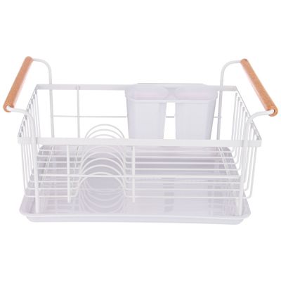 СУШИЛКА ДЛЯ ПОСУДЫ С ДЕРЕВЯННЫМИ РУЧКАМИ БЕЛАЯ 36*26*16,5 СМ (КОР-6ШТ)-2