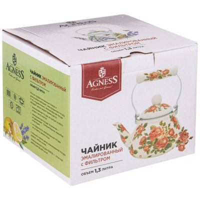 ЧАЙНИК AGNESS ЭМАЛИРОВАННЫЙ СО СЪЕМНЫМ ФИЛЬТРОМ ИЗ НЖС, СЕРИЯ 