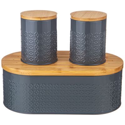 ХЛЕБНИЦА AGNESS 33,8Х18Х12СМ С 2-МЯ БАНКАМИ Д/СЫП. ПРОД. D10СМ, H11СМ, GREY-0