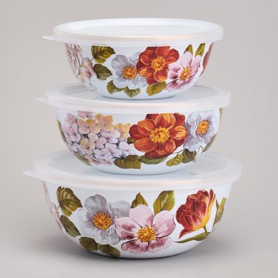 НАБОР МИСОК AGNESS ЭМАЛИРОВАННЫХ С ПЛАСТИК.КРЫШКАМИ, СЕРИЯ ФЛАНДРИЯ 6ПР 0,6/0,9/1,3Л ДИА. 14/16/18СМ-0