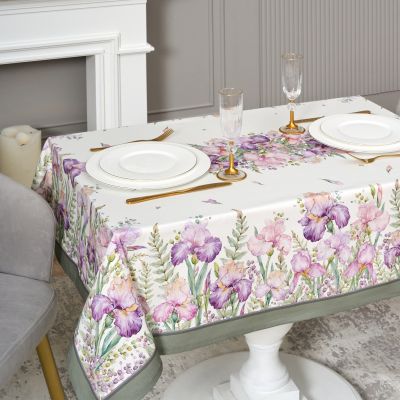 СКАТЕРТЬ ИРИСЫ 110Х140СМ ,БЕЛЫЙ, 100% ХЛОПОК,ТВИЛ ПРОПИТКА-2