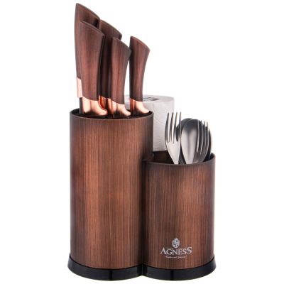 ПОДСТАВКА ДЛЯ НОЖЕЙ AGNESS УНИВЕРСАЛЬНАЯ C ДЕРЖАТЕЛЕМ ДЛЯ ПОЛОТЕНЕЦ, ВЫСОТА: 25*22*16СМ-2