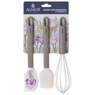 НАБОР: ВЕНЧИК, ЛОПАТКА, КИСТОЧКА AGNESS, 3 ПРЕДМЕТА, СЕРИЯ 