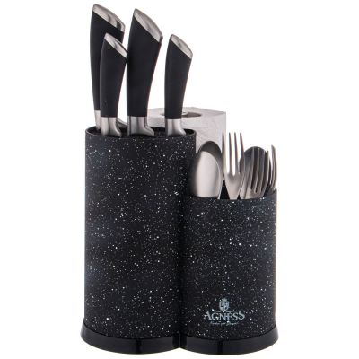 ПОДСТАВКА ДЛЯ НОЖЕЙ AGNESS УНИВЕРСАЛЬНАЯ C ДЕРЖАТЕЛЕМ ДЛЯ ПОЛОТЕНЕЦ, ВЫСОТА: 25*22*16СМ-2