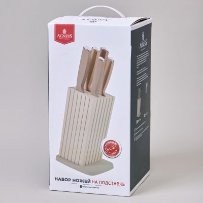 НАБОР НОЖЕЙ AGNESS НА ПЛАСТИКОВОЙ ПОДСТАВКЕ, 6 ПРЕДМЕТОВ-1