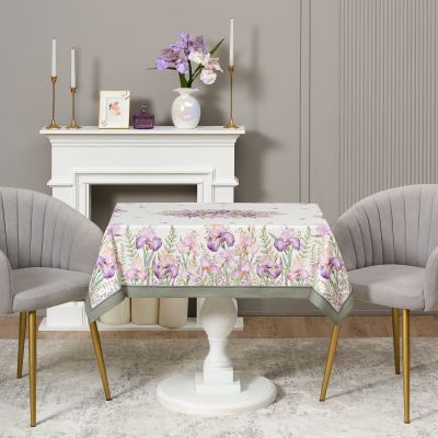 СКАТЕРТЬ ИРИСЫ 110Х140СМ ,БЕЛЫЙ, 100% ХЛОПОК,ТВИЛ ПРОПИТКА-10