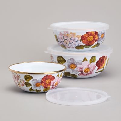 НАБОР МИСОК AGNESS ЭМАЛИРОВАННЫХ С ПЛАСТИК.КРЫШКАМИ, СЕРИЯ ФЛАНДРИЯ 6ПР 0,6/0,9/1,3Л ДИА. 14/16/18СМ-3