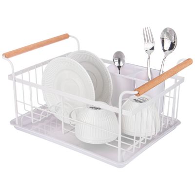 СУШИЛКА ДЛЯ ПОСУДЫ С ДЕРЕВЯННЫМИ РУЧКАМИ БЕЛАЯ 36*26*16,5 СМ (КОР-6ШТ)-1