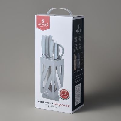 НАБОР НОЖЕЙ AGNESS НЖС НА ПЛАСТИКОВОЙ ВРАЩАЮЩЕЙСЯ ПОДСТАВКЕ 8 ПР.-1