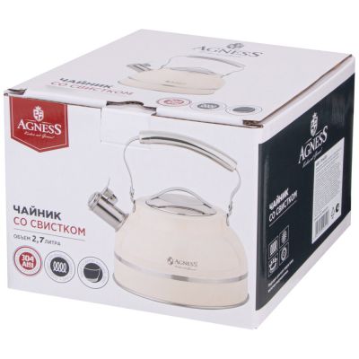 ЧАЙНИК AGNESS СО СВИСТКОМ 2,7Л, ТЕРМОАККУМУЛИРУЮЩЕЕ ДНО, 304 СТАЛЬ, ИНДУКЦИЯ-1