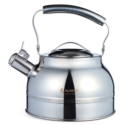ЧАЙНИК AGNESS СО СВИСТКОМ 2,7Л, ТЕРМОАККУМУЛИРУЮЩЕЕ ДНО, 304 СТАЛЬ,  ИНДУКЦИЯ-0