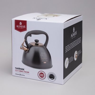 ЧАЙНИК AGNESS СО СВИСТКОМ, 3,0 Л ТЕРМОАККУМУЛИРУЮЩЕЕ ДНО, ИНДУКЦИЯ-1