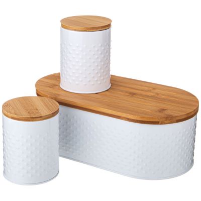 ХЛЕБНИЦА AGNESS 33,8Х18Х12СМ С 2-МЯ БАНКАМИ Д/СЫП. ПРОД. D10СМ, H11СМ, WHITE-3