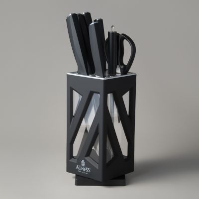 НАБОР НОЖЕЙ AGNESS НЖС НА ПЛАСТИКОВОЙ ВРАЩАЮЩЕЙСЯ ПОДСТАВКЕ 8 ПР.-4