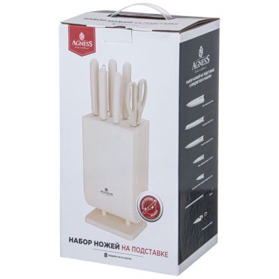 НАБОР НОЖЕЙ AGNESS С НОЖНИЦАМИ И МУСАТОМ НА ПЛАСТИКОВОЙ ПОДСТАВКЕ, 8 ПРЕДМЕТОВ-1