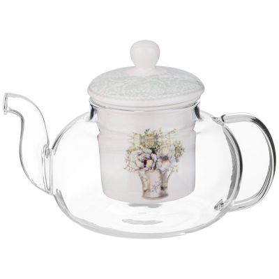 ЧАЙНИК СТЕКЛЯННЫЙ С ФАРФОРОВЫМ СИТОМ LEFARD ЛОРИАН 650 МЛ-0