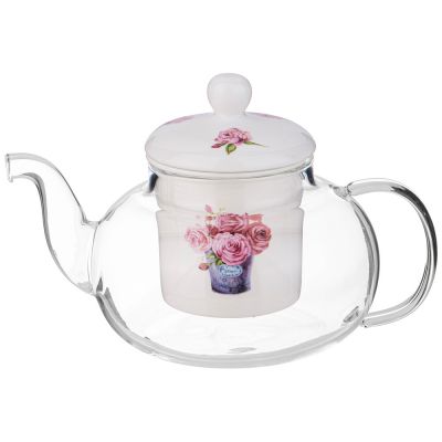 ЧАЙНИК СТЕКЛЯННЫЙ С ФАРФОРОВЫМ СИТОМ LEFARD ТЮЛЬПАНЫ 650 МЛ-0