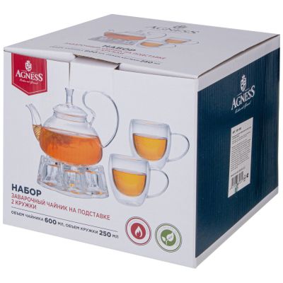 НАБОР ЧАЙНИК 600МЛ НА ПОДСТАВКЕ И 2 КРУЖКИ 250МЛ-1