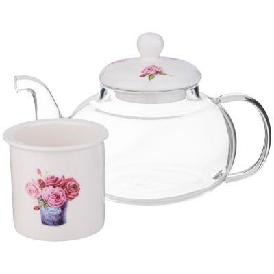 ЧАЙНИК СТЕКЛЯННЫЙ С ФАРФОРОВЫМ СИТОМ LEFARD ТЮЛЬПАНЫ 650 МЛ-2