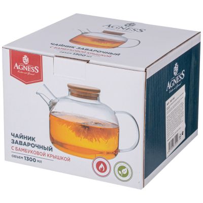 ЧАЙНИК ЗАВАРОЧНЫЙ 1300 МЛ. С БАМБУКОВОЙ КРЫШКОЙ (КОР=12ШТ.)-1