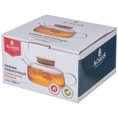 ЧАЙНИК ЗАВАРОЧНЫЙ 700 МЛ. С БАМБУКОВОЙ КРЫШКОЙ (КОР=24ШТ.)-1