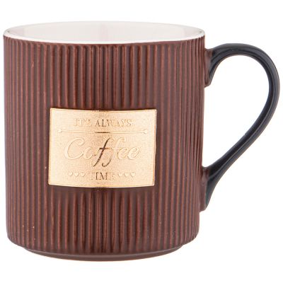 КРУЖКА КОФЕЙНОГО ЦВЕТА С ЗОЛОТОЙ ДЕТАЛЬЮ 400 МЛ (КОР=36ШТ) 12,5*9,3*10СМ-0