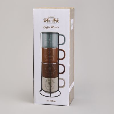 НАБОР КРУЖЕК LEFARD 4ШТ НА МЕТАЛ.ПОДСТАВКЕ 360МЛ-1