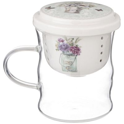 КРУЖКА СТЕКЛЯННАЯ С ФАРФОРОВЫМ СИТОМ LEFARD ЛОРИАН 420 МЛ-2