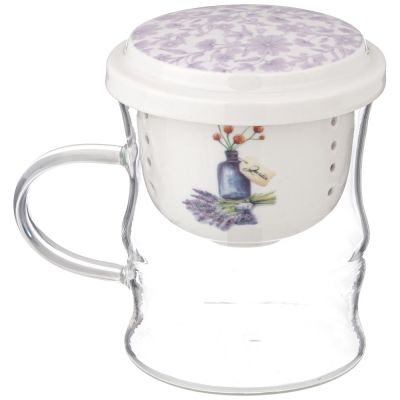 КРУЖКА СТЕКЛЯННАЯ С ФАРФОРОВЫМ СИТОМ 420 МЛ-2