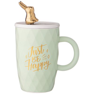 КРУЖКА LEFARD С КРЫШКОЙ И ЛОЖКОЙ BUNNY 390МЛ, МЯТНАЯ-0