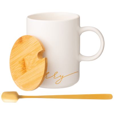 КРУЖКА БЕЛАЯ 380 МЛ С КРЫШКОЙ И ЛОЖКОЙ В ПОДАРОЧНОЙ УПАКОВКЕ (КОР=18ШТ)-4