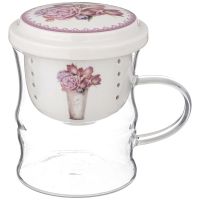 КРУЖКА СТЕКЛЯННАЯ С ФАРФОРОВЫМ СИТОМ LEFARD ТЮЛЬПАНЫ 420 МЛ