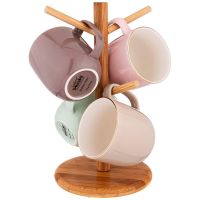 НАБОР ИЗ 4 КРУЖЕК НА ДЕРЕВЯННОЙ ПОДСТАВКЕ LEFARD 