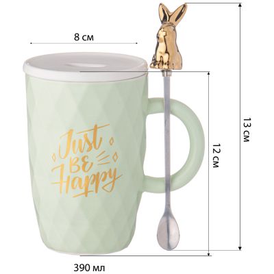 КРУЖКА LEFARD С КРЫШКОЙ И ЛОЖКОЙ BUNNY 390МЛ, МЯТНАЯ-2