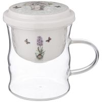 КРУЖКА СТЕКЛЯННАЯ С ФАРФОРОВЫМ СИТОМ LEFARD ЛОРИАН 420 МЛ