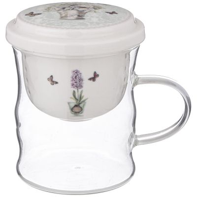 КРУЖКА СТЕКЛЯННАЯ С ФАРФОРОВЫМ СИТОМ LEFARD ЛОРИАН 420 МЛ-0