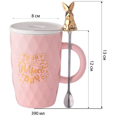 КРУЖКА LEFARD С КРЫШКОЙ И ЛОЖКОЙ BUNNY 390МЛ, РОЗОВАЯ-2
