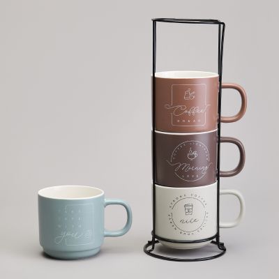 НАБОР КРУЖЕК LEFARD 4ШТ НА МЕТАЛ.ПОДСТАВКЕ 360МЛ-0