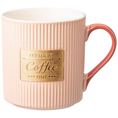 КРУЖКА РОЗОВАЯ С ЗОЛОТОЙ ДЕТАЛЬЮ 360 МЛ (КОР=36ШТ)-0