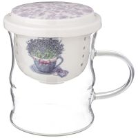 КРУЖКА СТЕКЛЯННАЯ С ФАРФОРОВЫМ СИТОМ 420 МЛ