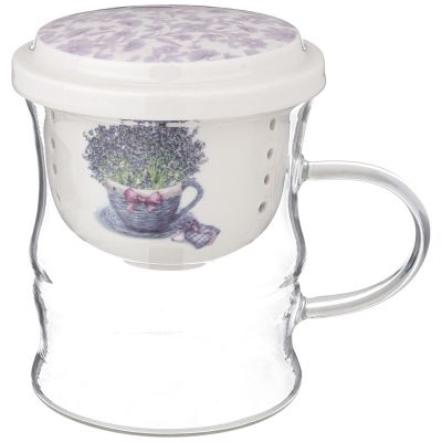 КРУЖКА СТЕКЛЯННАЯ С ФАРФОРОВЫМ СИТОМ 420 МЛ-0